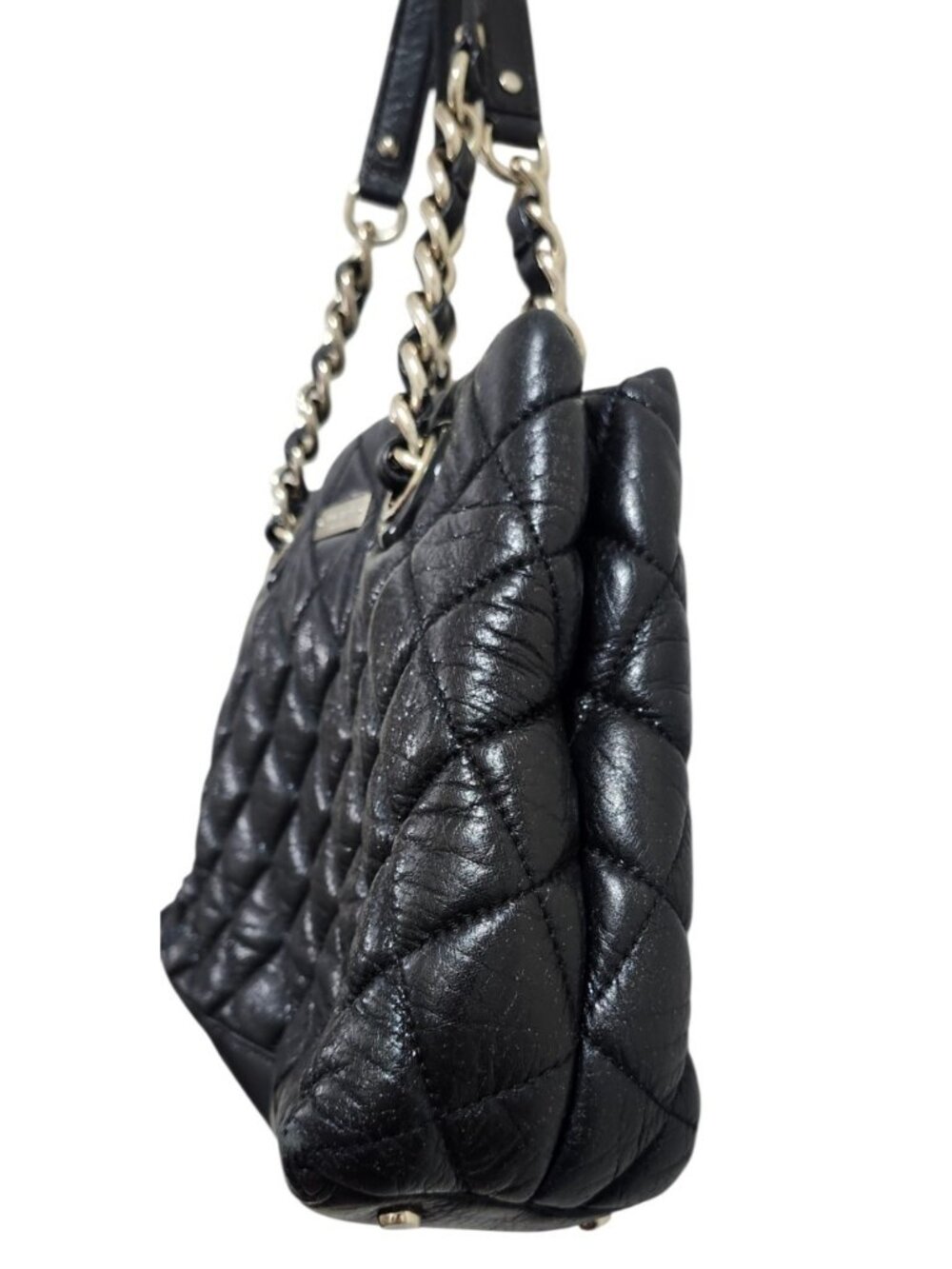 Kate Spade New York Black Quilted Leather Chain Shoulder Tote Bag Gold Tone - Picture 7 of 13
